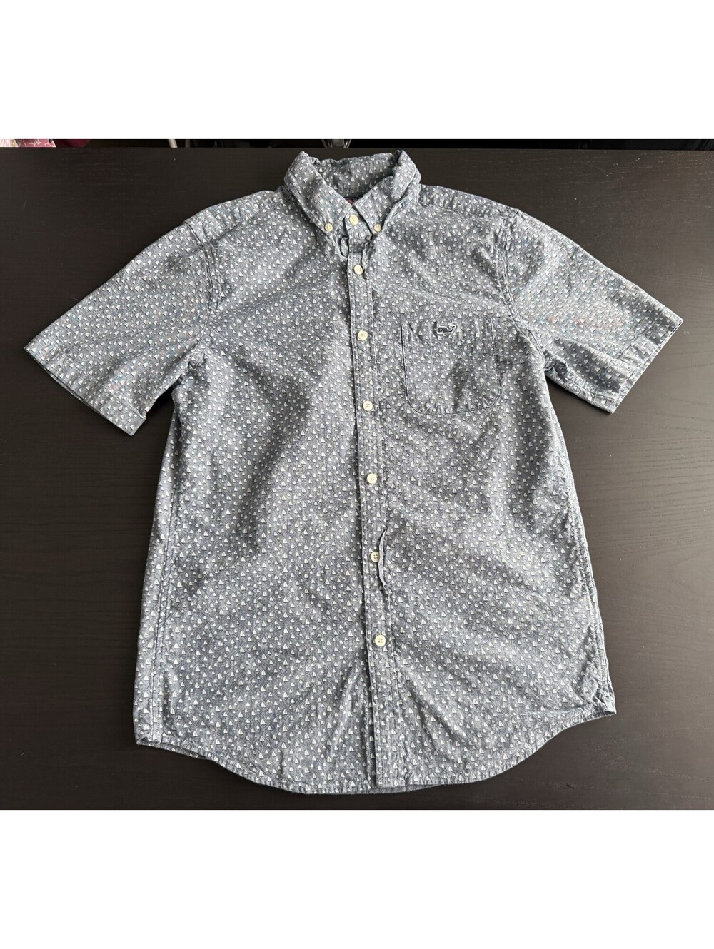 Vineyard Vines Small Slim Fit Tucker Shirt Short Sleeve Gray Sailboat Print